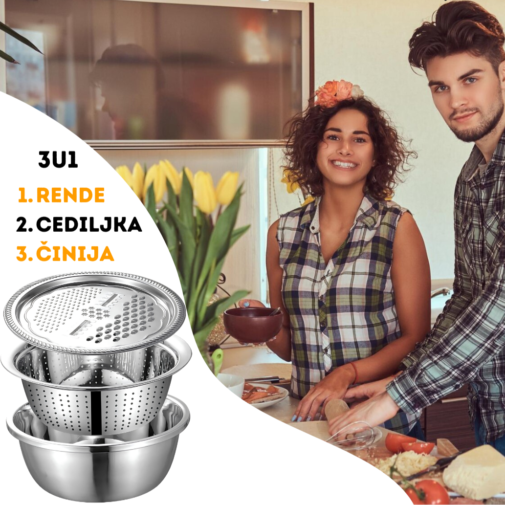 3u1 Set - činija, cediljka i rende