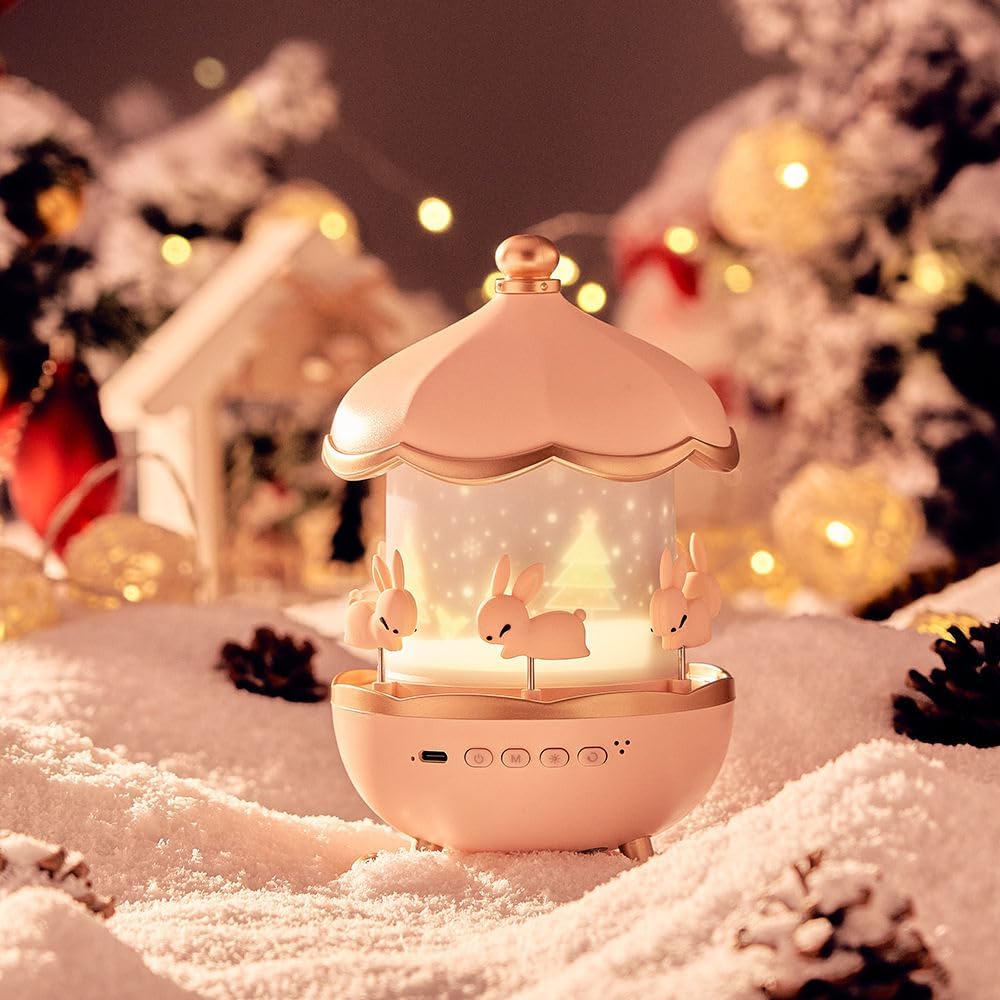 🌙 Bunny Carousel Night Light Projector – Rotirajuća LED Lampa za Djecu