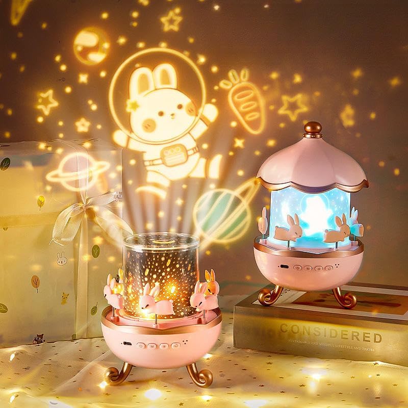 🌙 Bunny Carousel Night Light Projector – Rotirajuća LED Lampa za Djecu