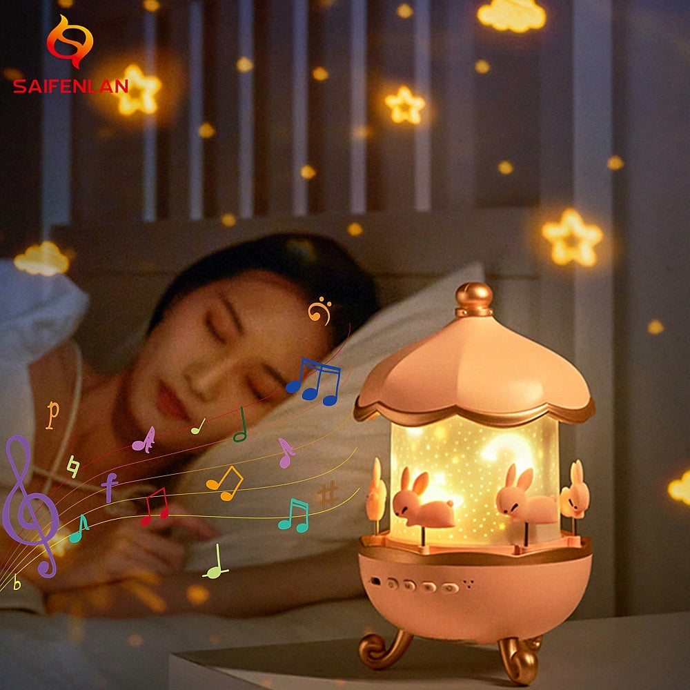 🌙 Bunny Carousel Night Light Projector – Rotirajuća LED Lampa za Djecu