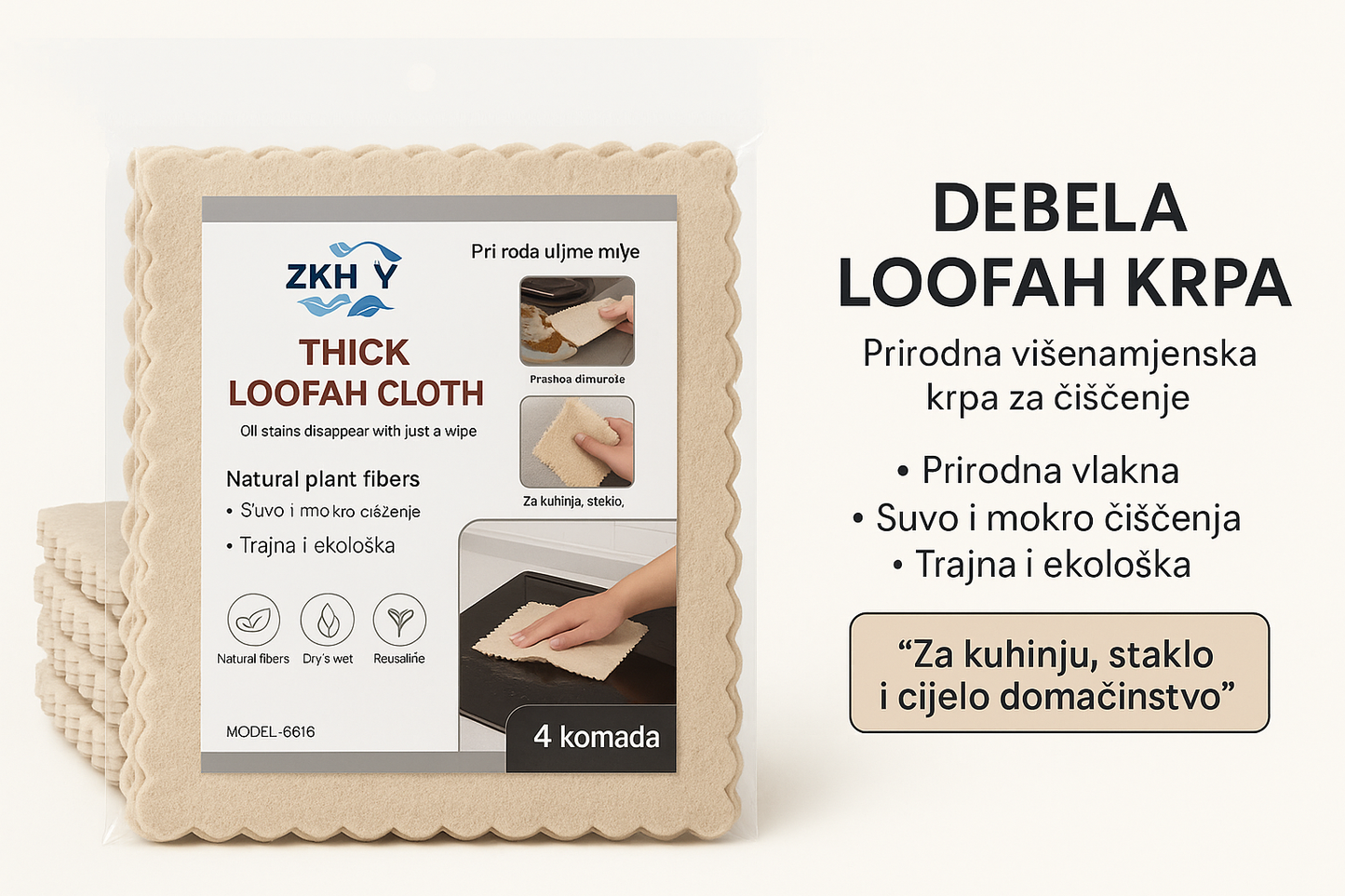 Debela Loofah Krpa – Prirodna Višenamjenska Krpa set od 4 komada