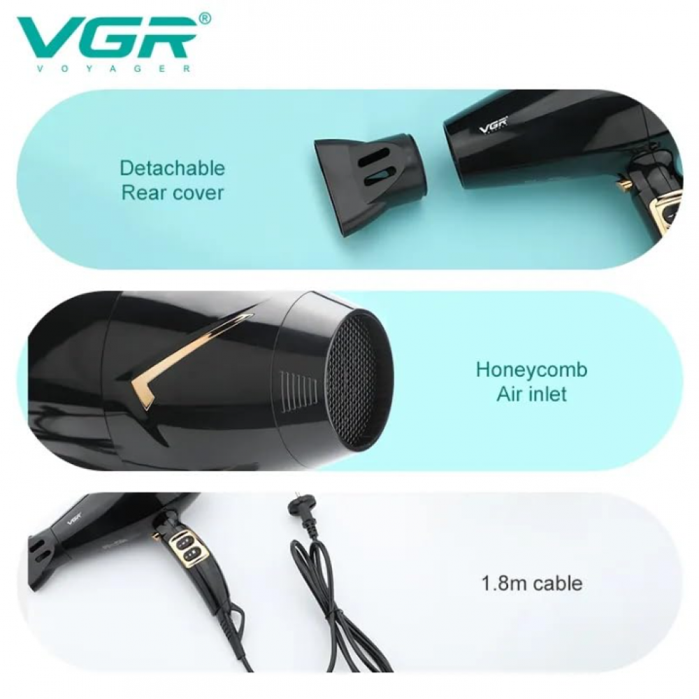 VGR Triple Black PRO fen za kosu