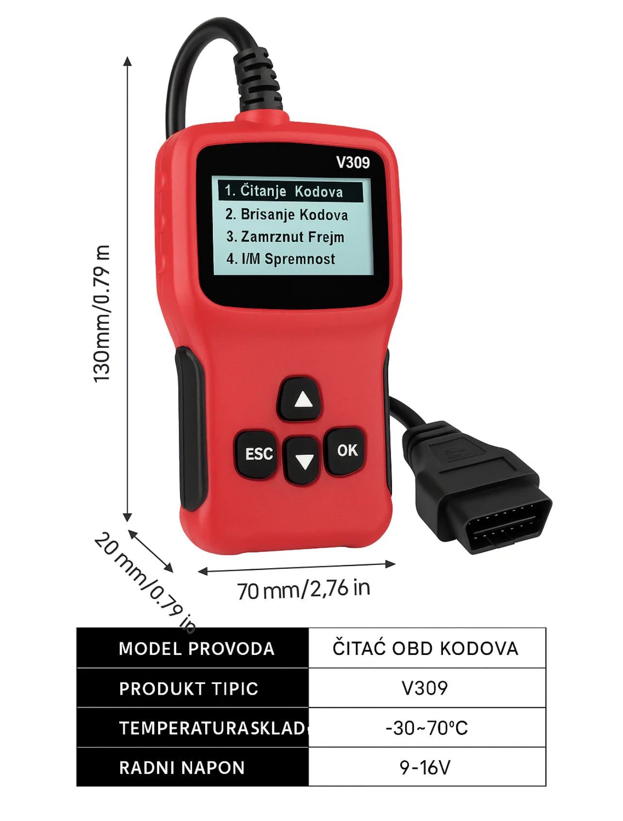Auto dijagnostika V309 za DTC OBD2 OBDII