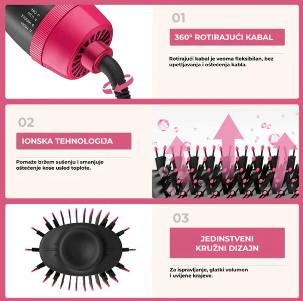 Četka za sušenje i oblikovanje kose 3u1